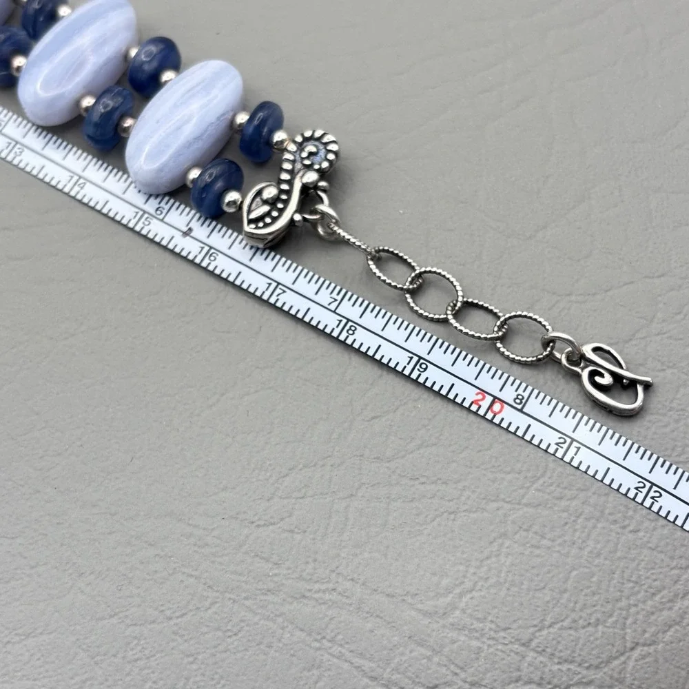 Vintage Carolyn Pollack Half Moon Bay Link Bracelet 925 Blue Lace Agate Kyanite